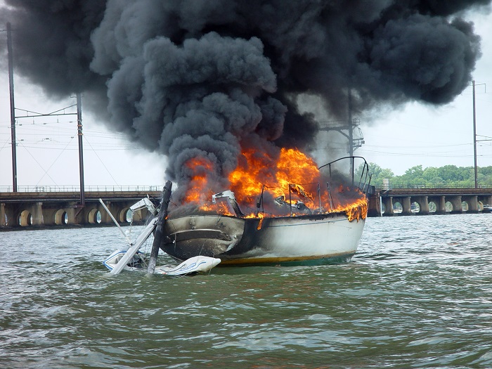 Boat on Fire on the Water